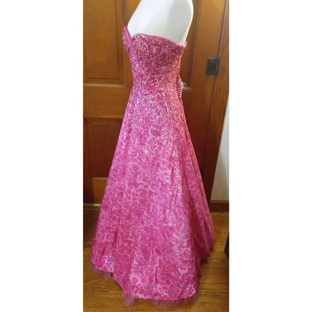 Jovani prom Strapless gown Sz 2 ? pink Sequin Padded Princess Barbie Pageant - Picture 7 of 14
